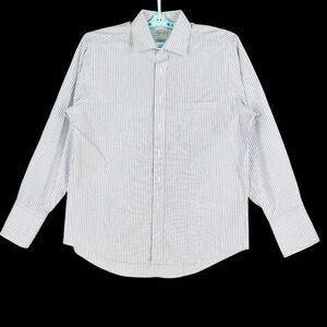 Eagle Men's Striped Button-Down White/Blue Shirt Size 16.5  34/35  French-Cuff